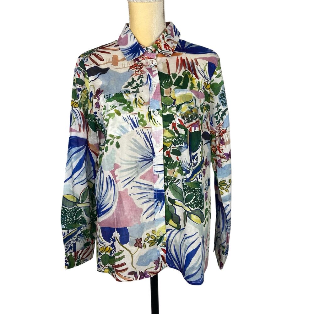 Soft Surroundings Button Down Multicolor Long Sleeves Floral Top Size Large